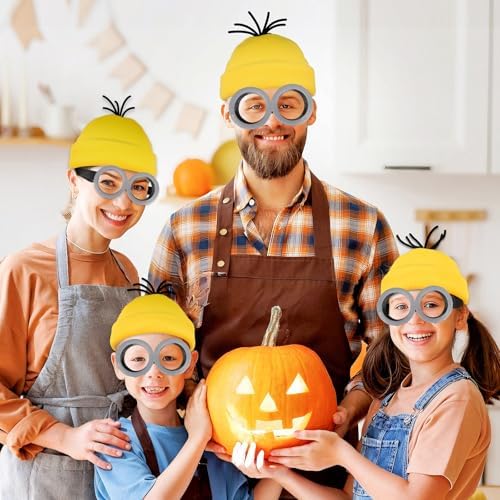Halloween 3Pcs Yellow Costume Accessories Goggles Beanie Gloves Set