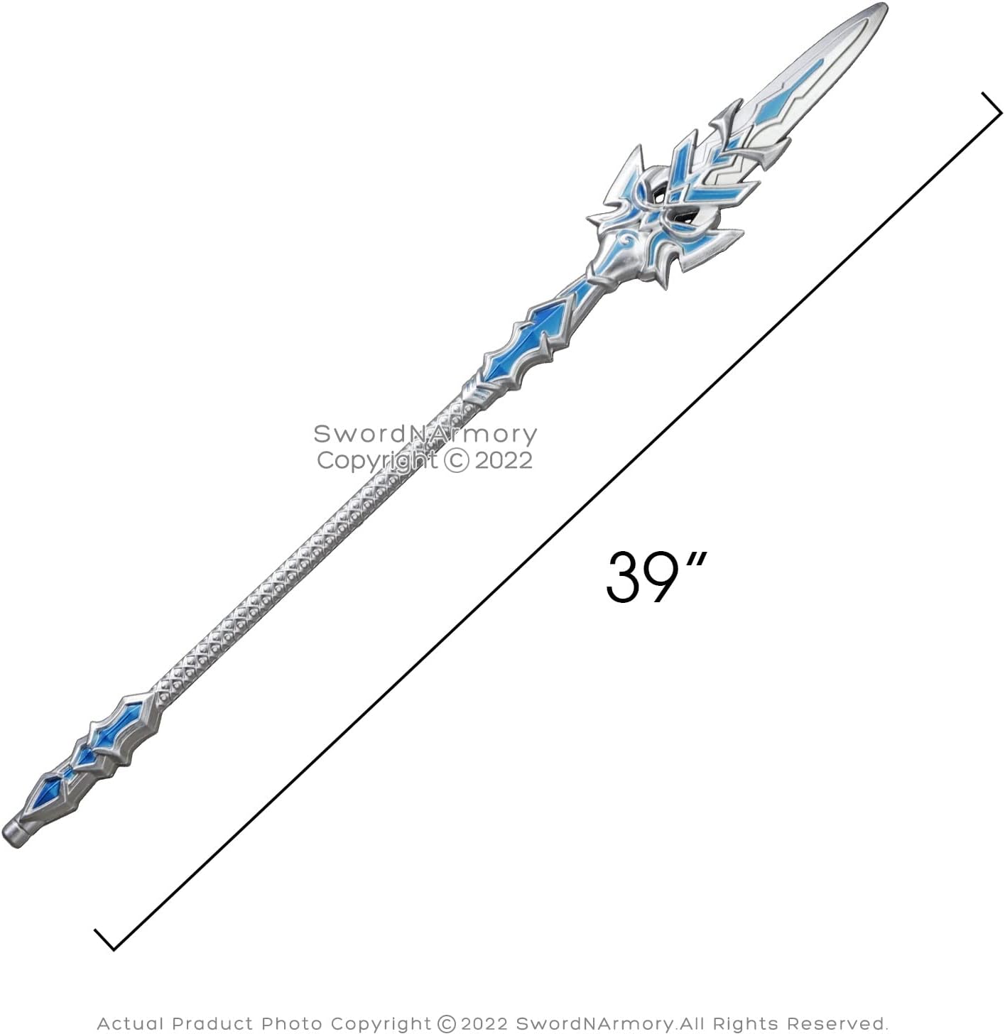 Silver Blue Fantasy Spear Staff - cosplay costume prop