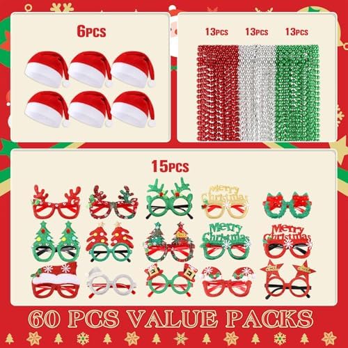 Shappy Christmas GlassSanta Hat 60 Pcs Christmas Accessories