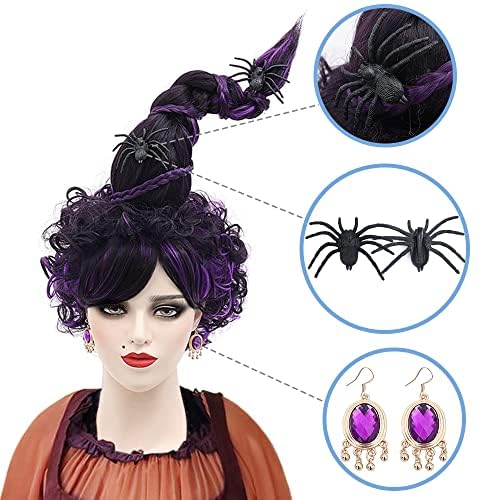 Vivid Purple Halloween Witches Hat Wig Set for Women