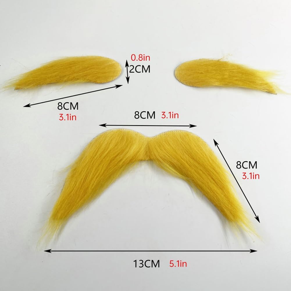 Wacky Yellow Mustache Set for Cosplay Funny Fake Beard Eyebrow_prop