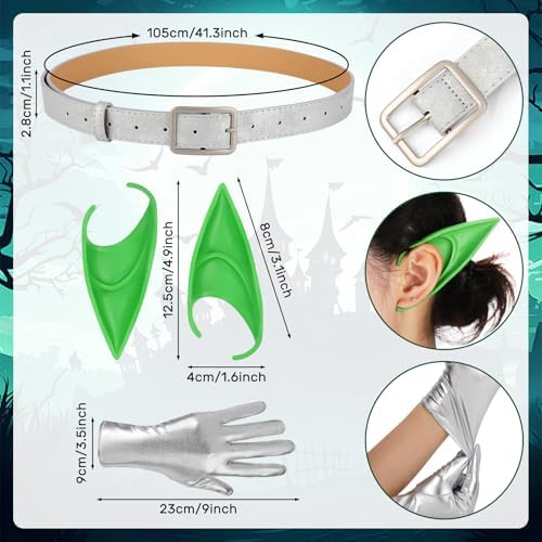 Halloween Mens costume set includes gloves belt elf ears wig