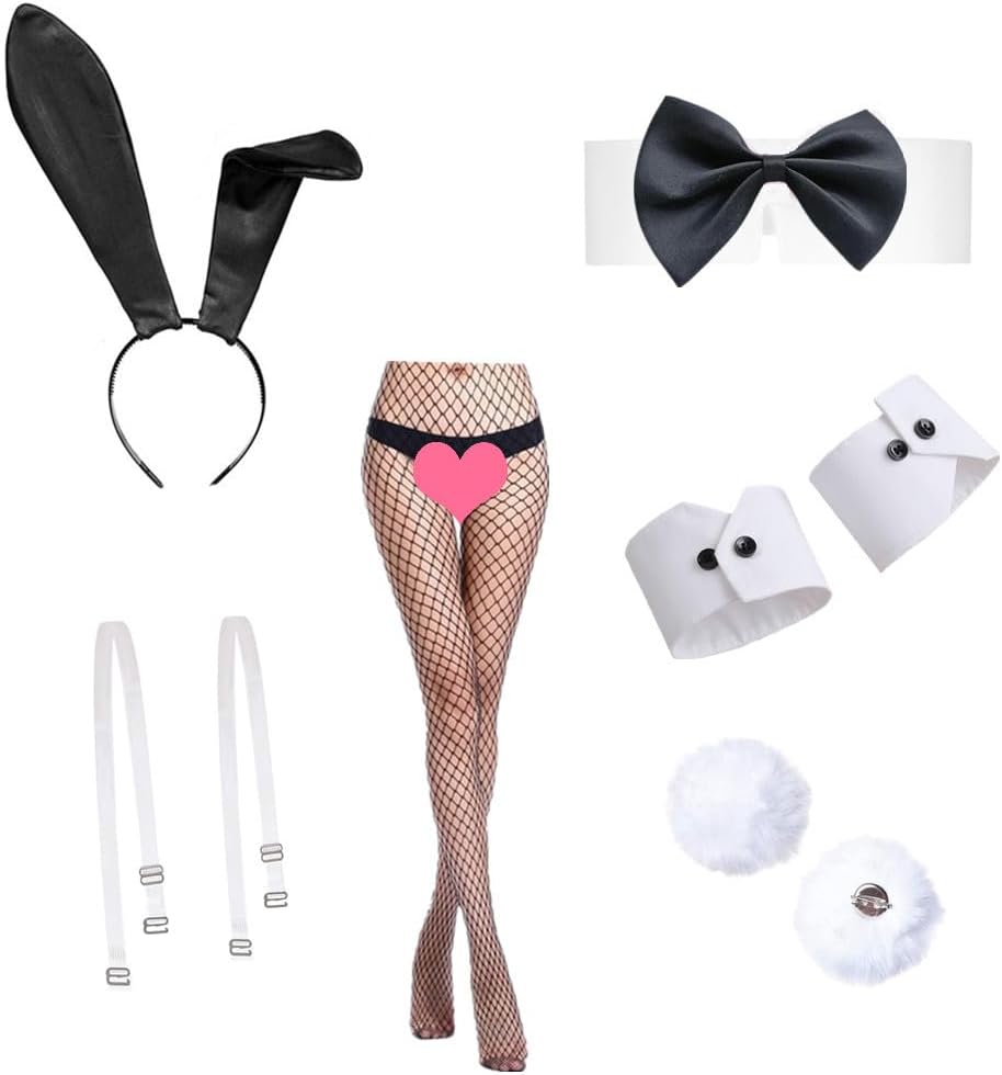 FEAANDI Anime Cosplay Set Rabbit Girl Bodysuit with Headband Cuffs Stockings
