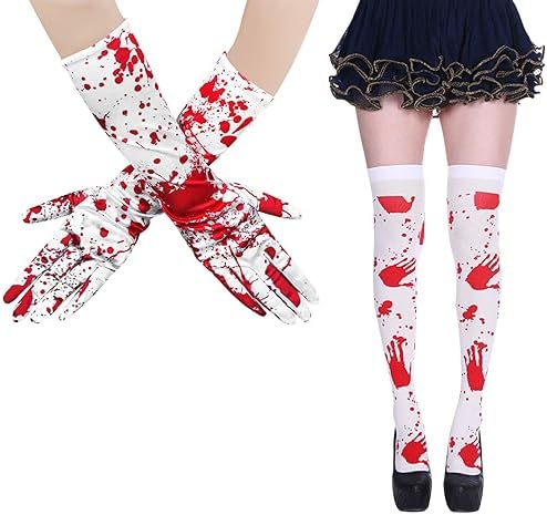 Halloween Bloody Gloves and Stockings Set for Women - Cosplay Party