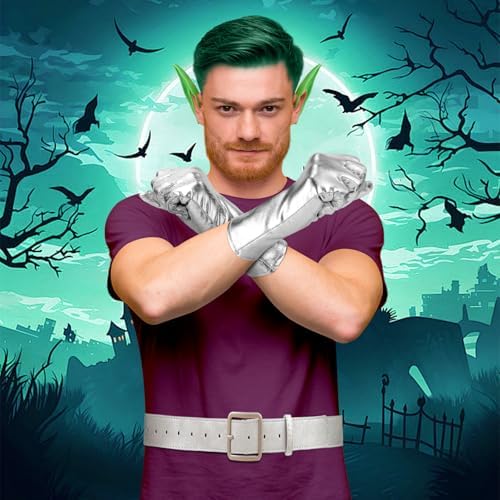 Halloween Mens costume set includes gloves belt elf ears wig