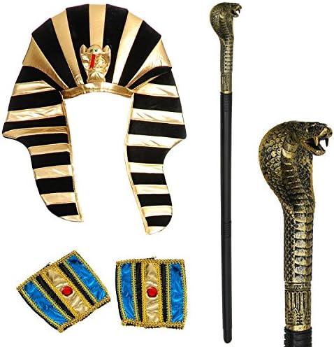 Mens Pharaoh Costume Set - Royal Egypt Headpiece Cane - Halloween More