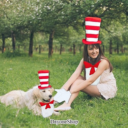Red Striped Hat White Gloves Costume Set for Halloween