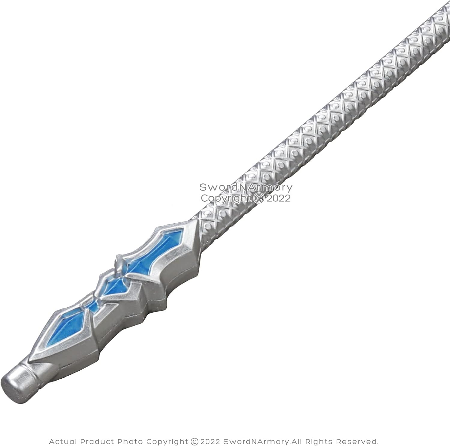 Silver Blue Fantasy Spear Staff - cosplay costume prop
