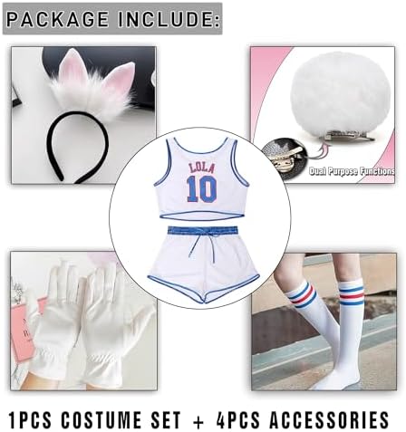 Women Lola 10 Bunny Costume 90s Basketball Movie Outfit for Halloween