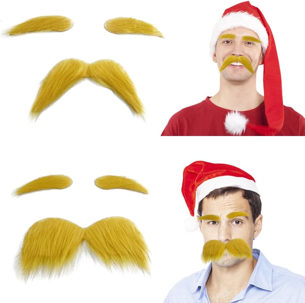 Wacky Yellow Mustache Set for Cosplay Funny Fake Beard Eyebrow_prop