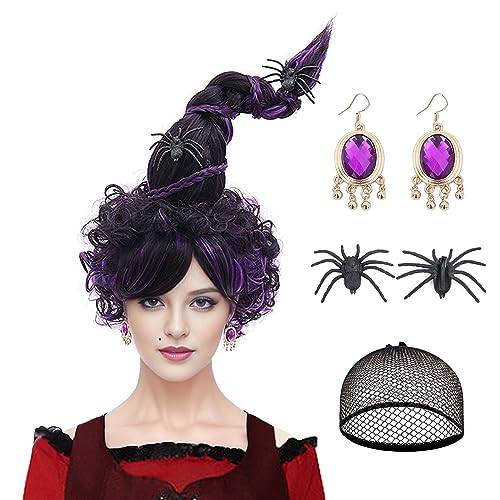 Vivid Purple Halloween Witches Hat Wig Set for Women