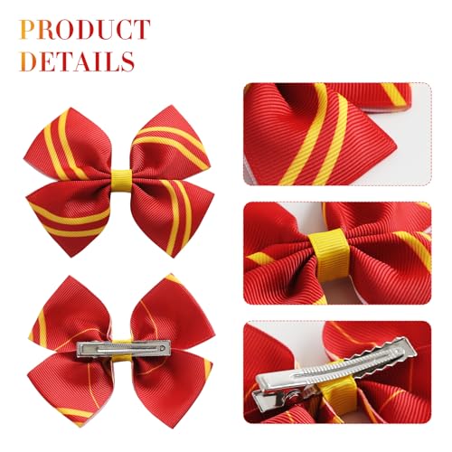 2PC Stripe Hair Bow Clips Wizard for Women Halloween costume Red
