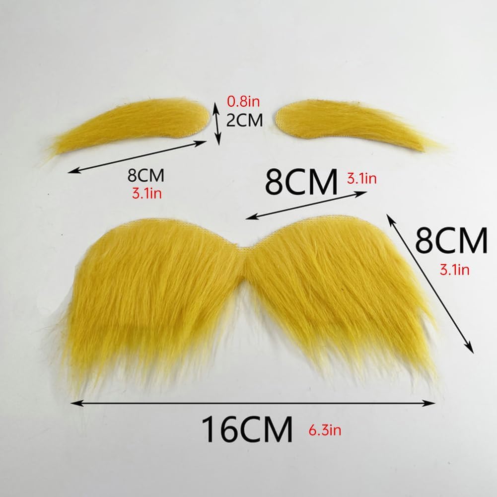 Wacky Yellow Mustache Set for Cosplay Funny Fake Beard Eyebrow_prop