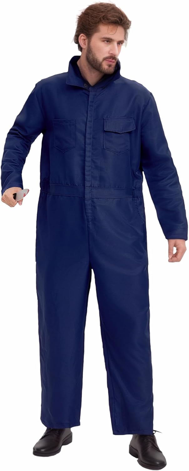 Navy Blue Jumpsuit Halloween Costume for Men Cosplay Mask Toy Knife Included