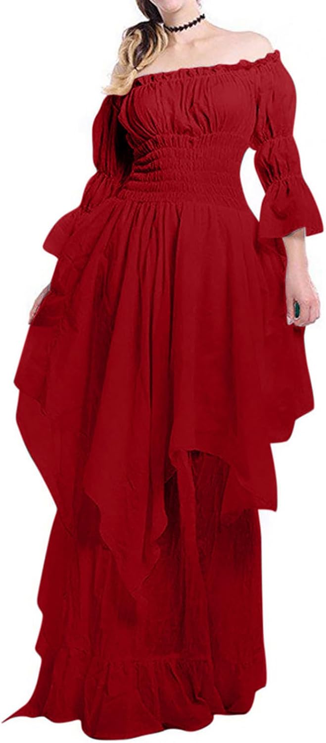Womens Retro Ruffle Off Shoulder Dress