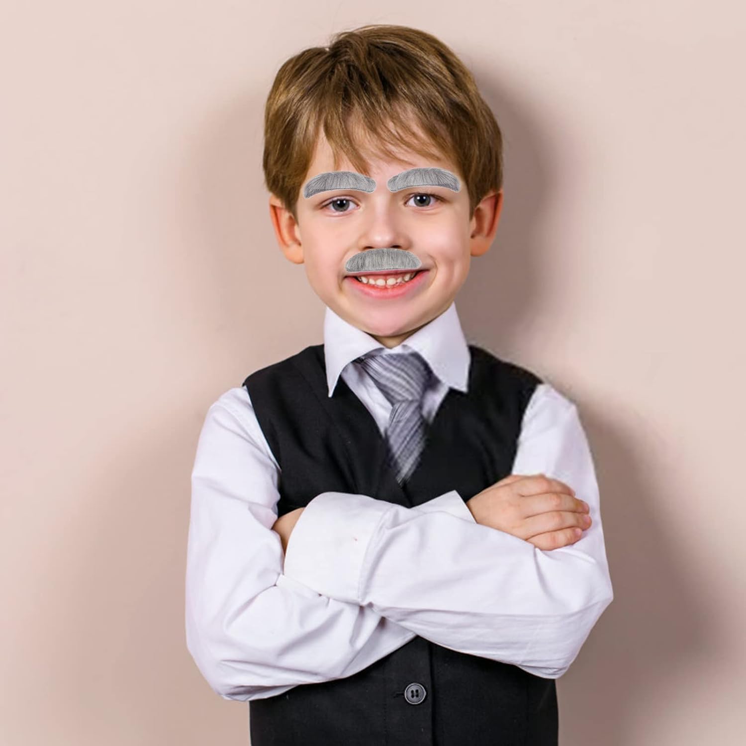 FunMular Kids Old Man Costume with Mustache and Eyebrows Gray2