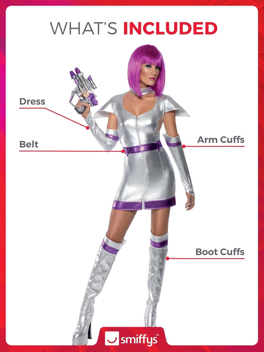 Smiffys Womens Space Cadet Costume Medium Silver Metallic