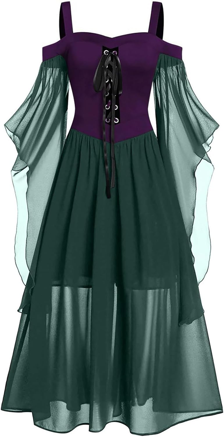 DPKLAD Halloween Costumes Medieval Sex Offset Sleeve Medieval Dresses for Women