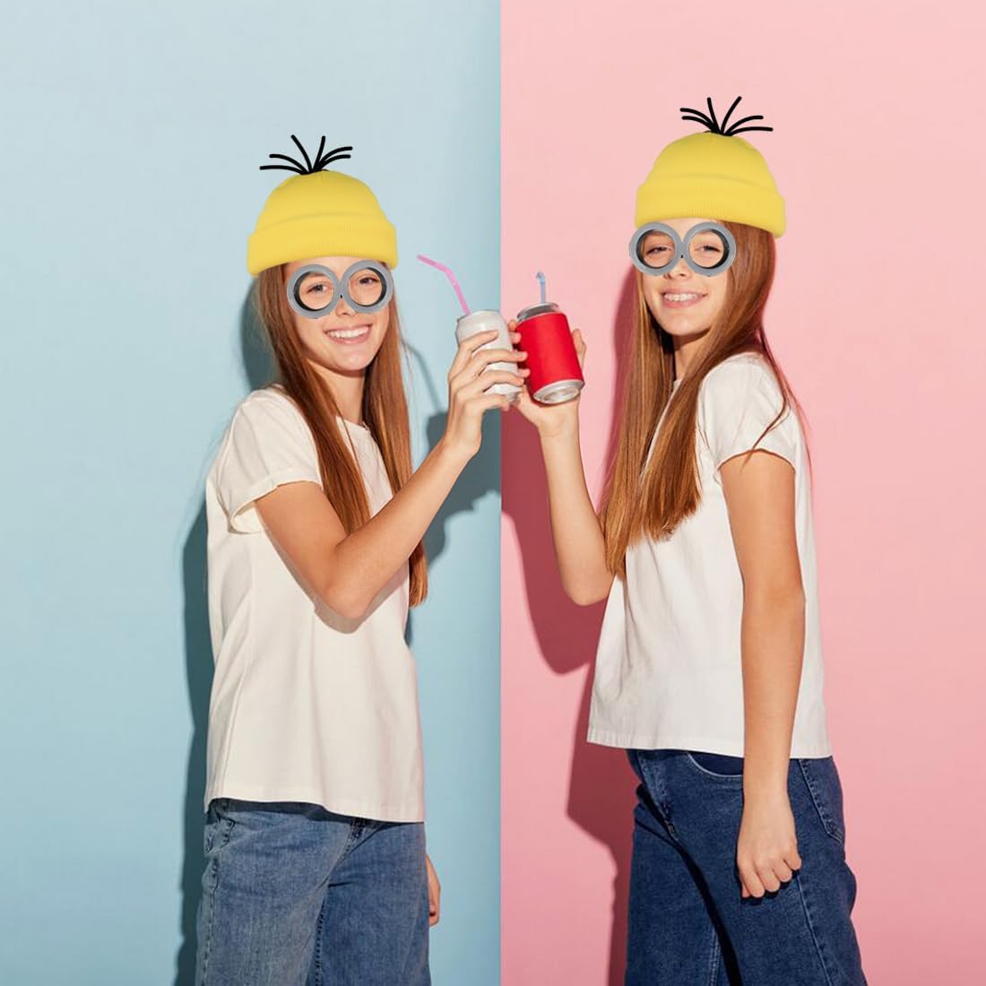 Halloween 3Pcs Yellow Costume Accessories Goggles Beanie Gloves Set