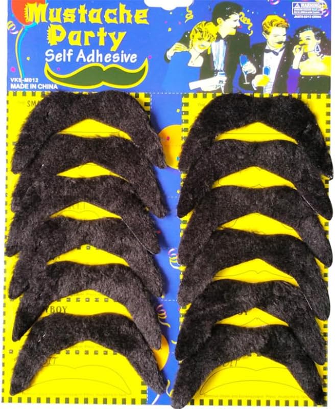 12-Piece Real Fake Mustaches Adhesive Costume for Adults