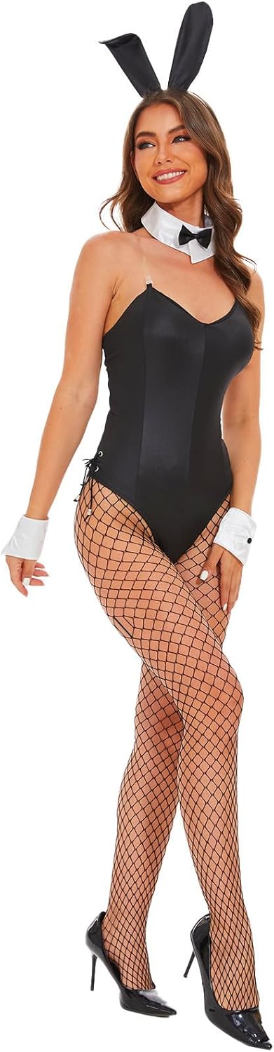 FEAANDI Anime Cosplay Set Rabbit Girl Bodysuit with Headband Cuffs Stockings