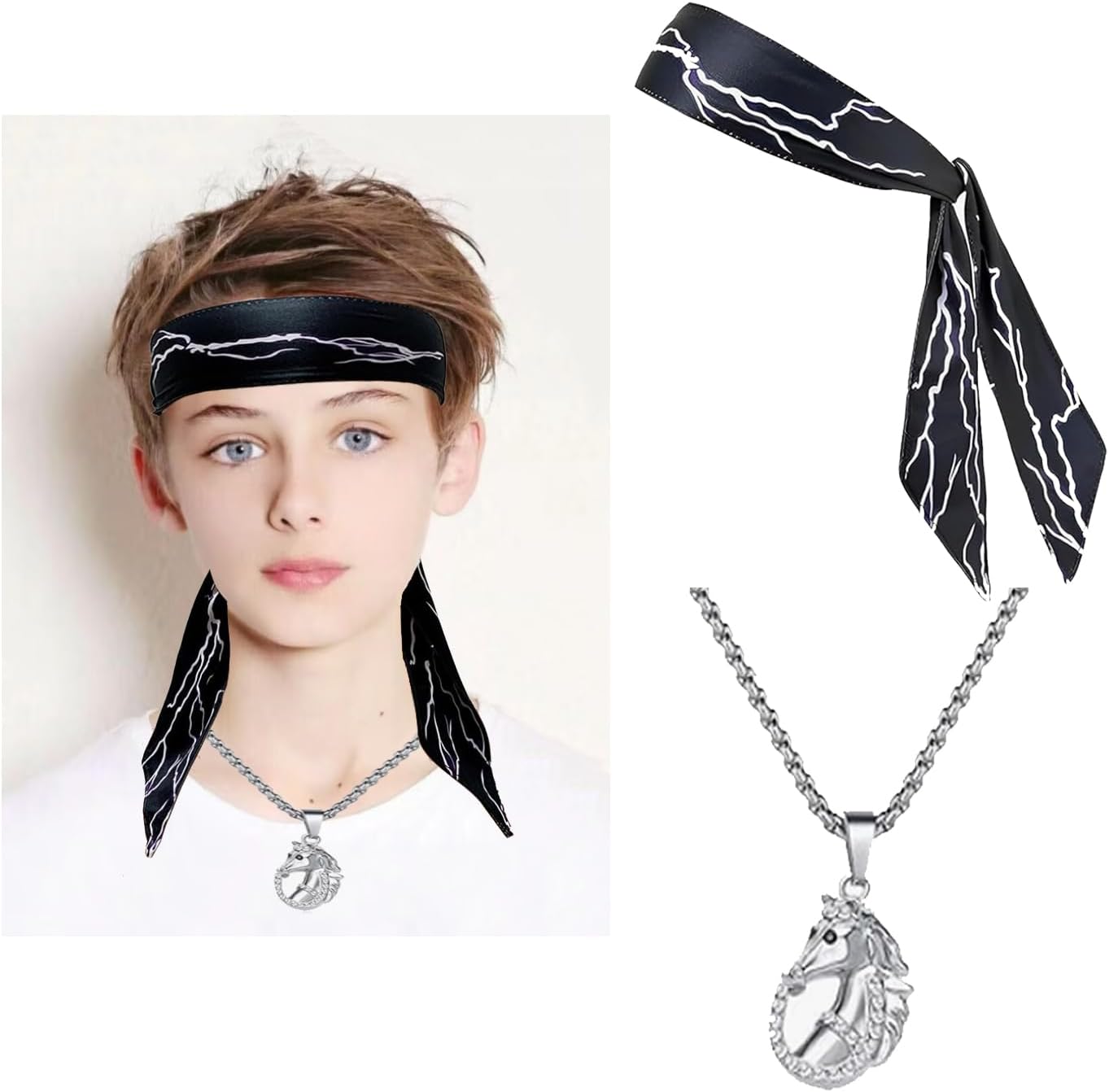 Atvscay Lightning Headband Horse Necklace Set