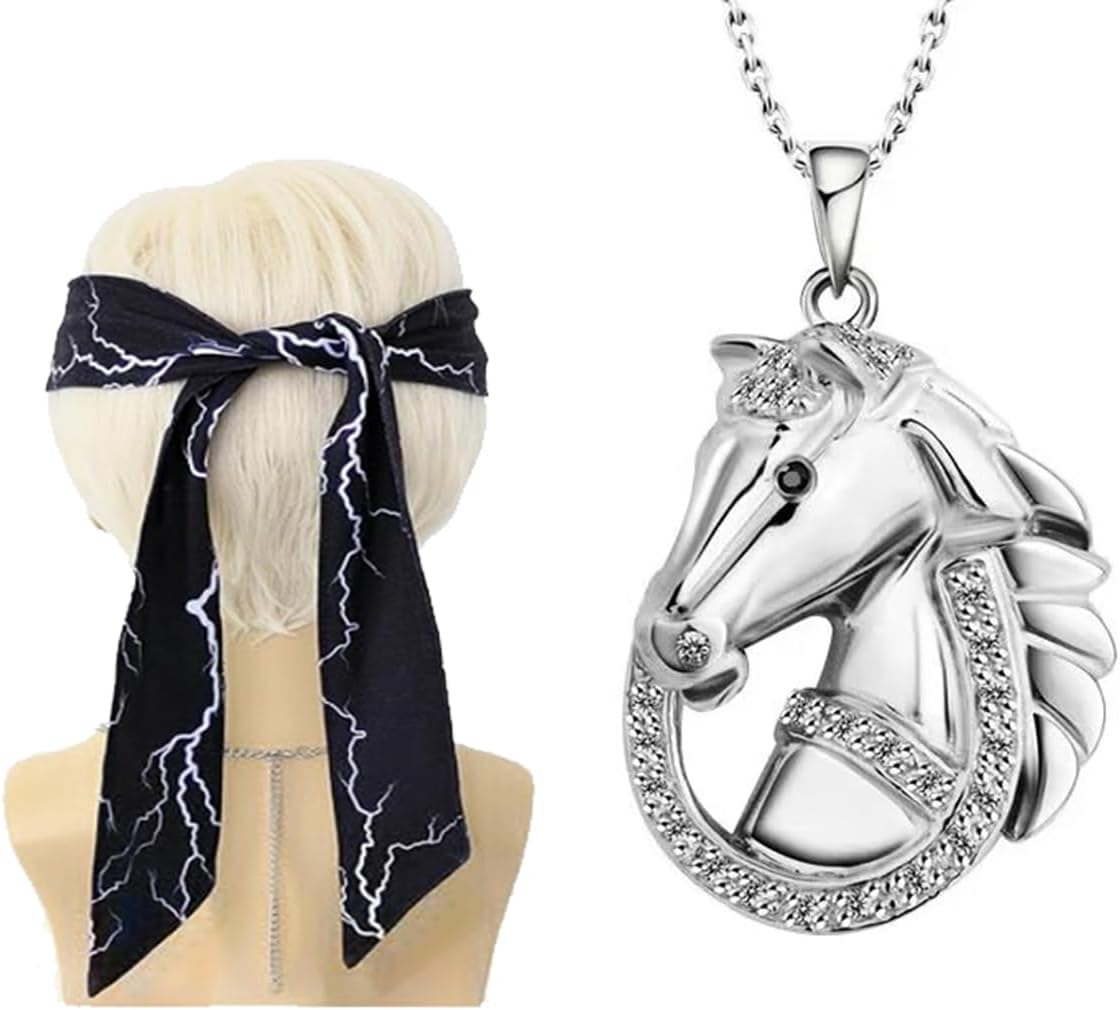Atvscay Lightning Headband Horse Necklace Set