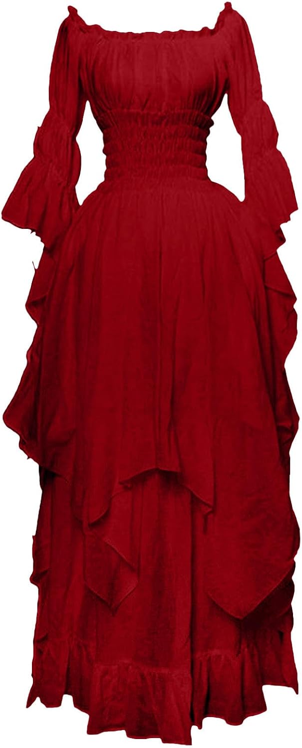 Womens Retro Ruffle Off Shoulder Dress