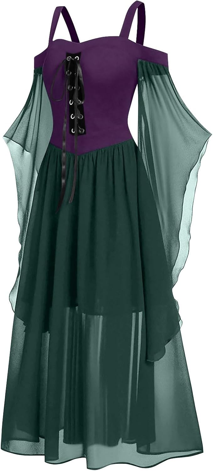DPKLAD Halloween Costumes Medieval Sex Offset Sleeve Medieval Dresses for Women
