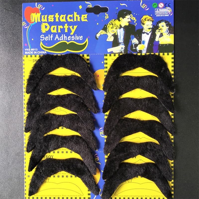 12-Piece Real Fake Mustaches Adhesive Costume for Adults