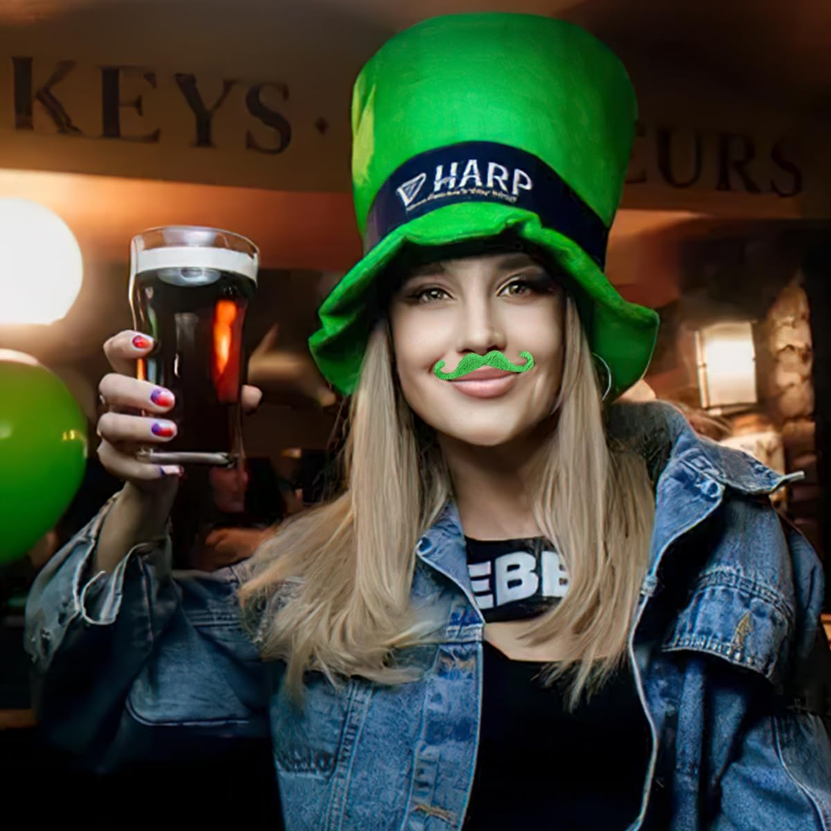 Base MMAHER St Patricks Day Fake Green Mustache Set