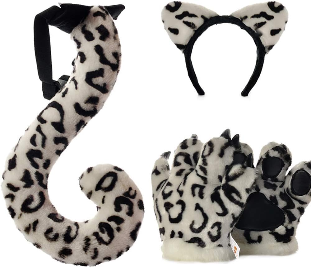 Fluffy Plush Animal Costume Set - Soft Plush Animal Ears Headband Tail Paws