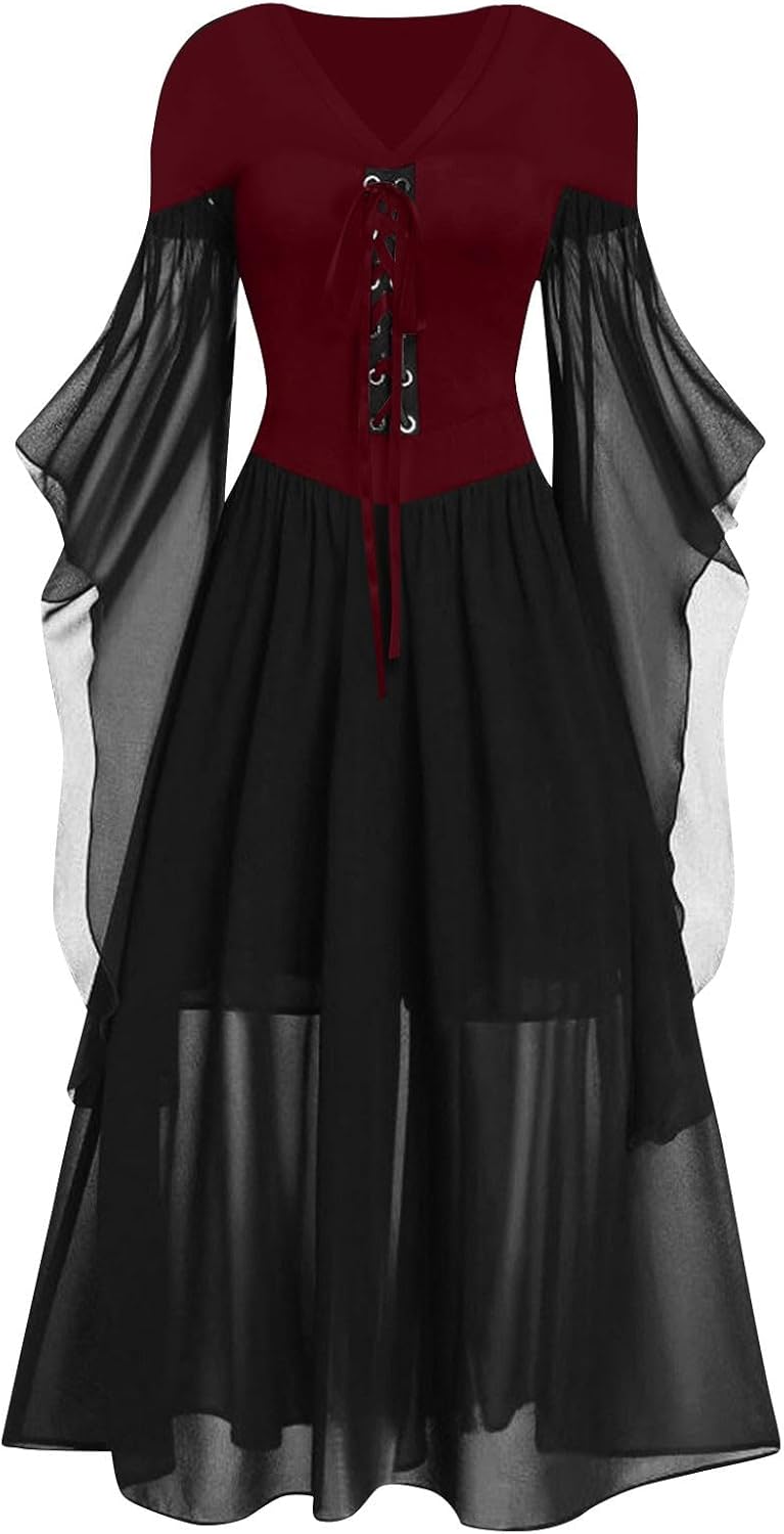 Stunning Pantheistic Halloween Christmas Costume for Women Boho Gothic High Waist Dress