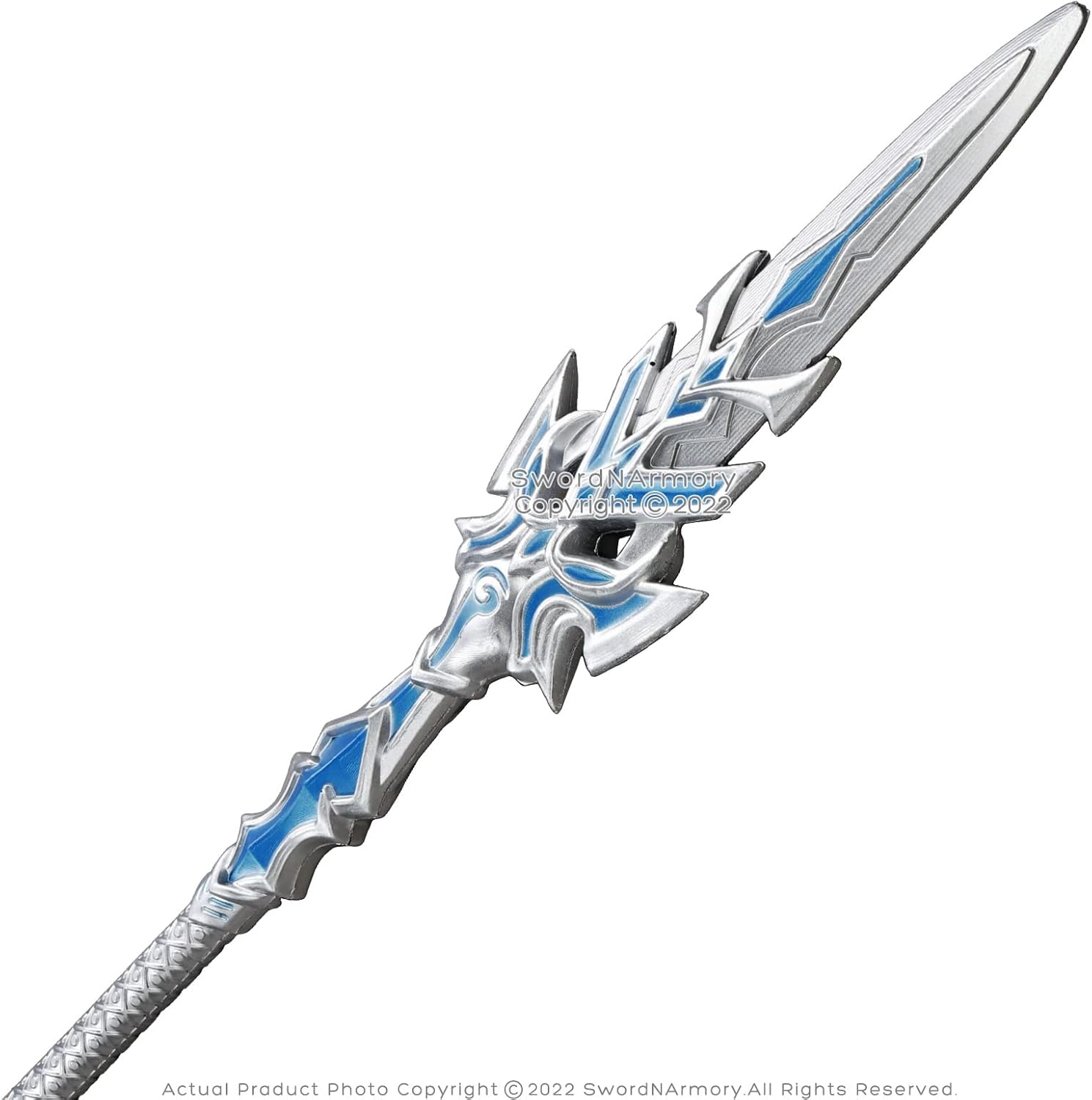 Silver Blue Fantasy Spear Staff - cosplay costume prop