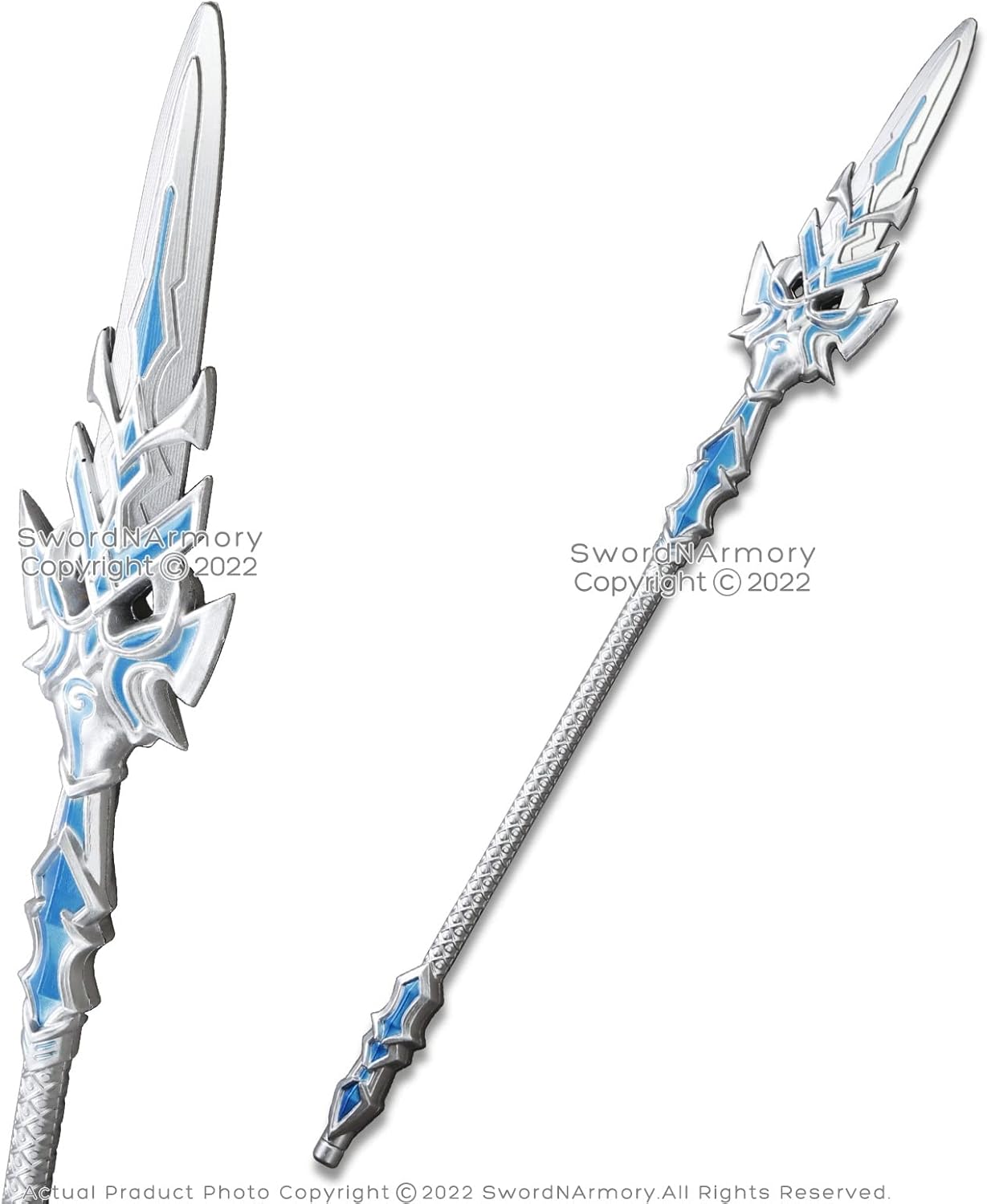 Silver Blue Fantasy Spear Staff - cosplay costume prop