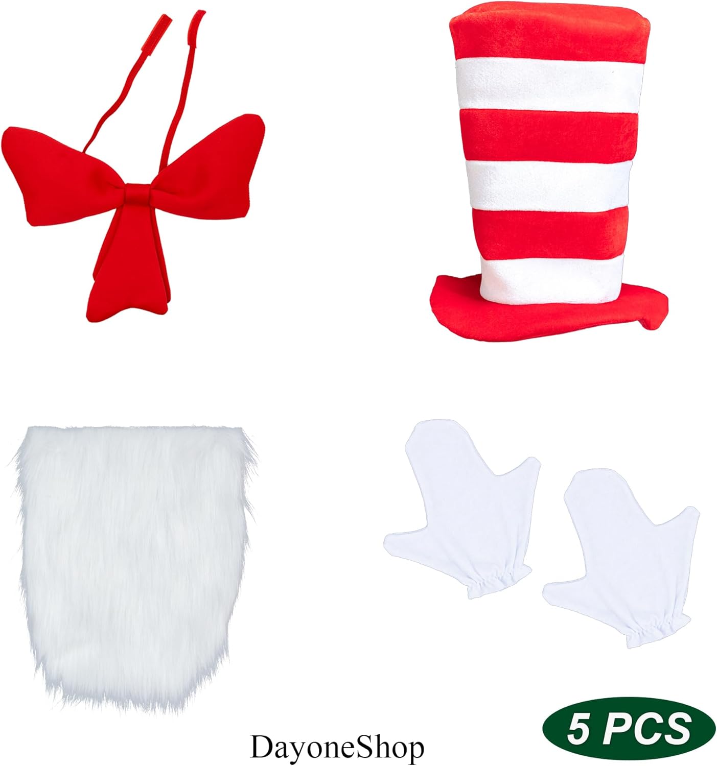 Red Striped Hat White Gloves Costume Set for Halloween
