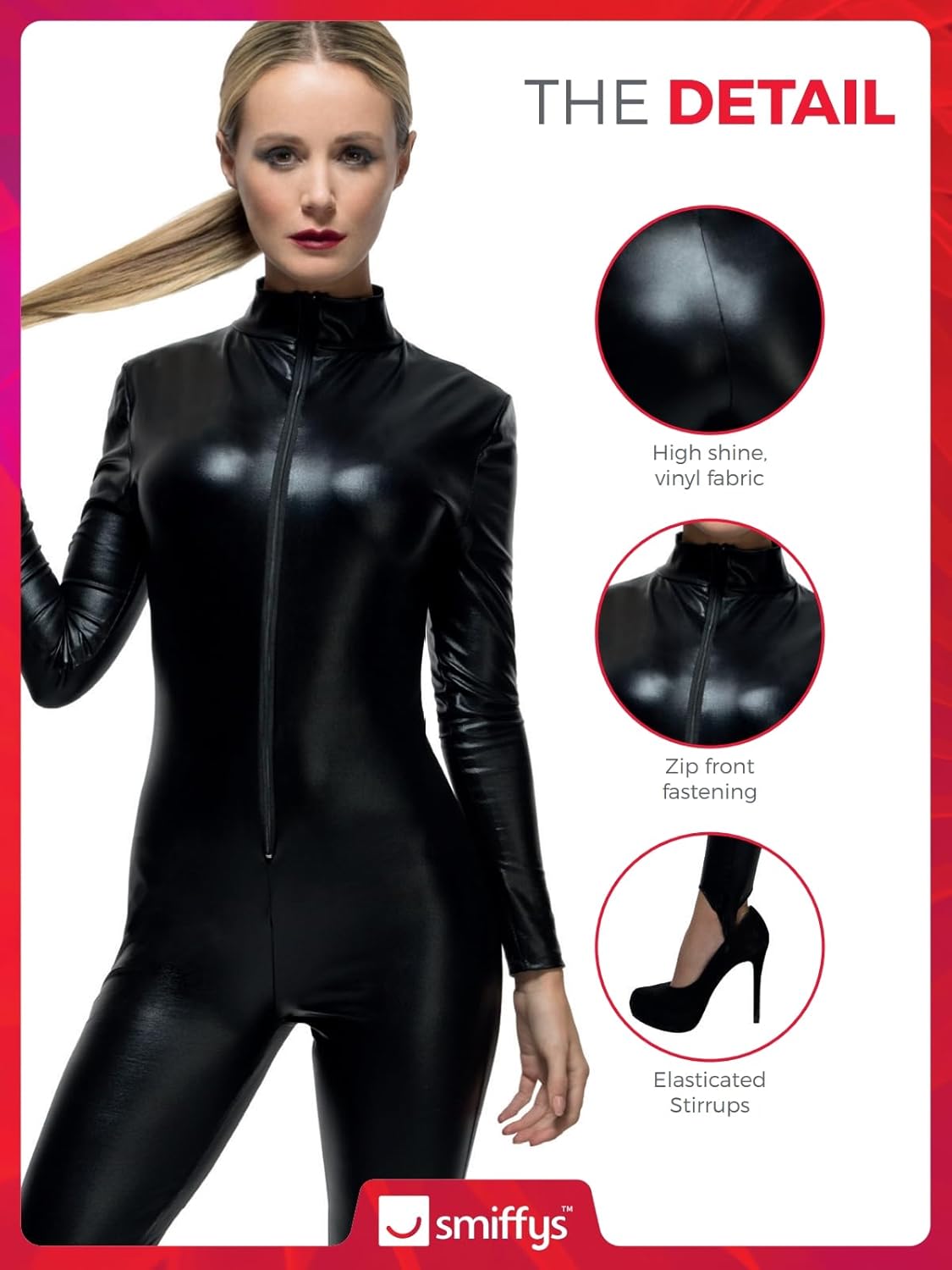 Smiffys Womens Fever Miss Whiplash Catsuit Costume - Festive Outfit Party VECTOR
