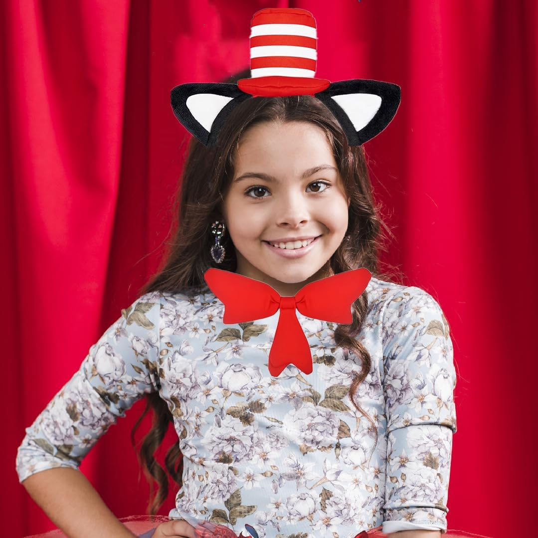 Cat in the Hat Set Red Bow Tie Cat Costume Accessories