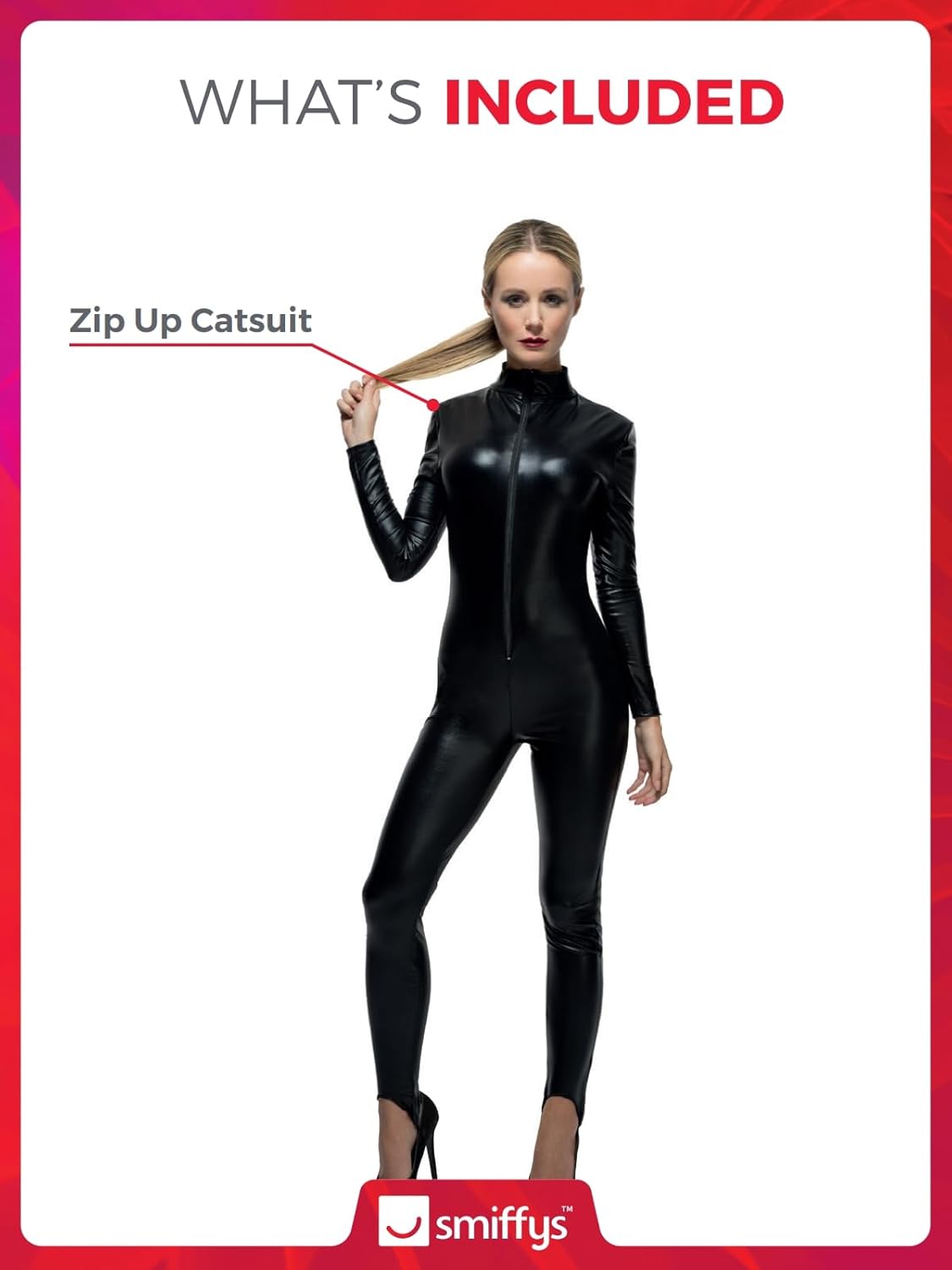 Smiffys Womens Fever Miss Whiplash Catsuit Costume - Festive Outfit Party VECTOR
