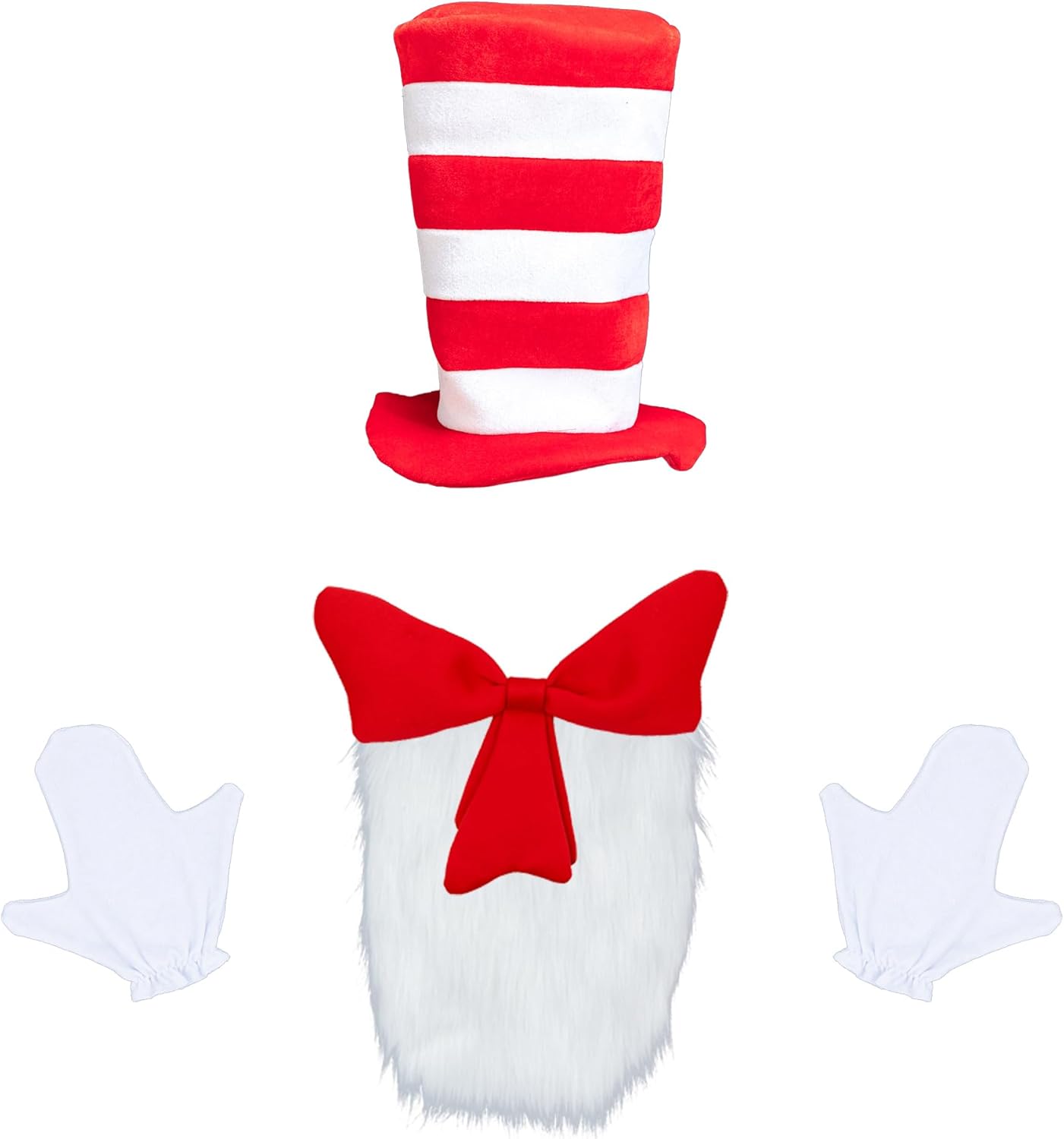 Red Striped Hat White Gloves Costume Set for Halloween