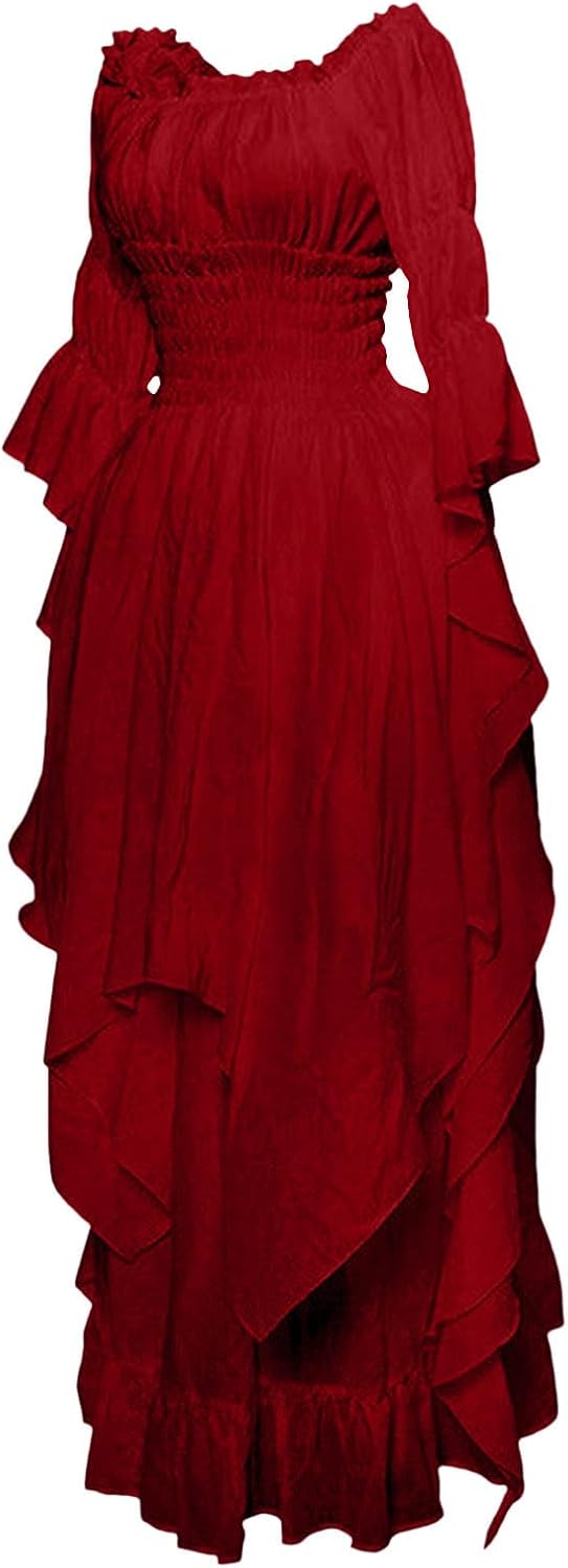 Womens Retro Ruffle Off Shoulder Dress