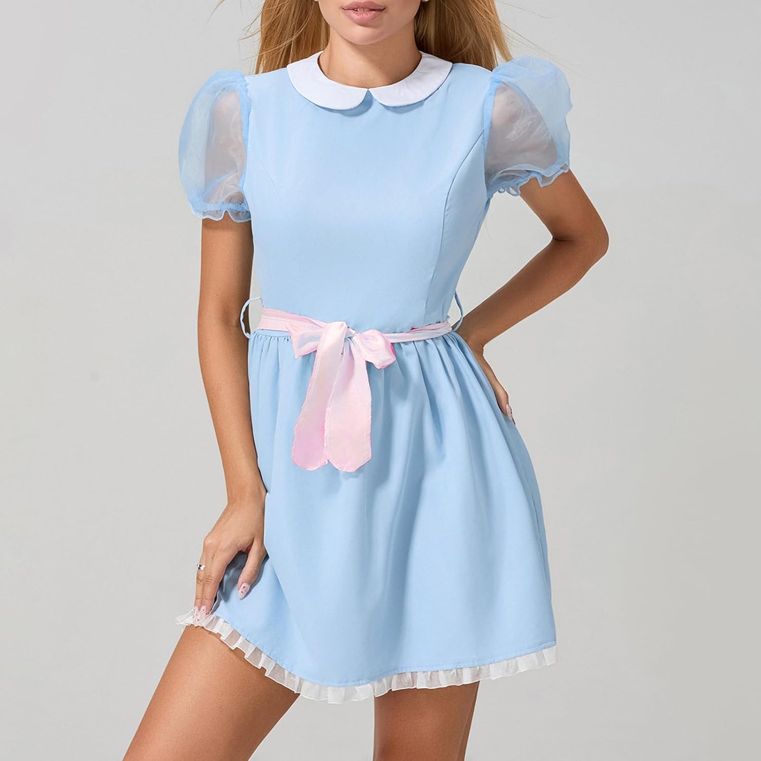 NUFIWI Women Girls Creepy Blue Twin Dress Halloween Costume with Belt