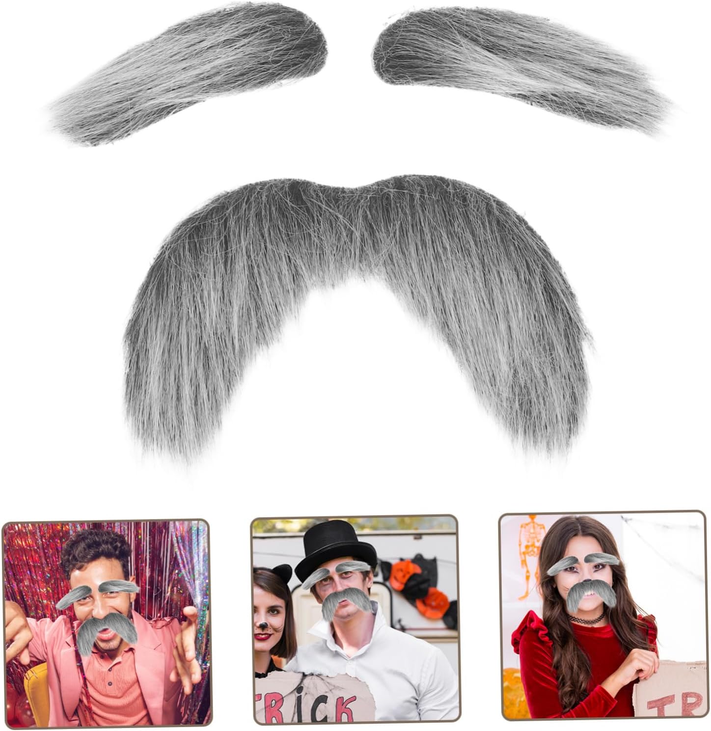 Zerodeko 3Pcs Fake Beards Eyebrows Set for Halloween