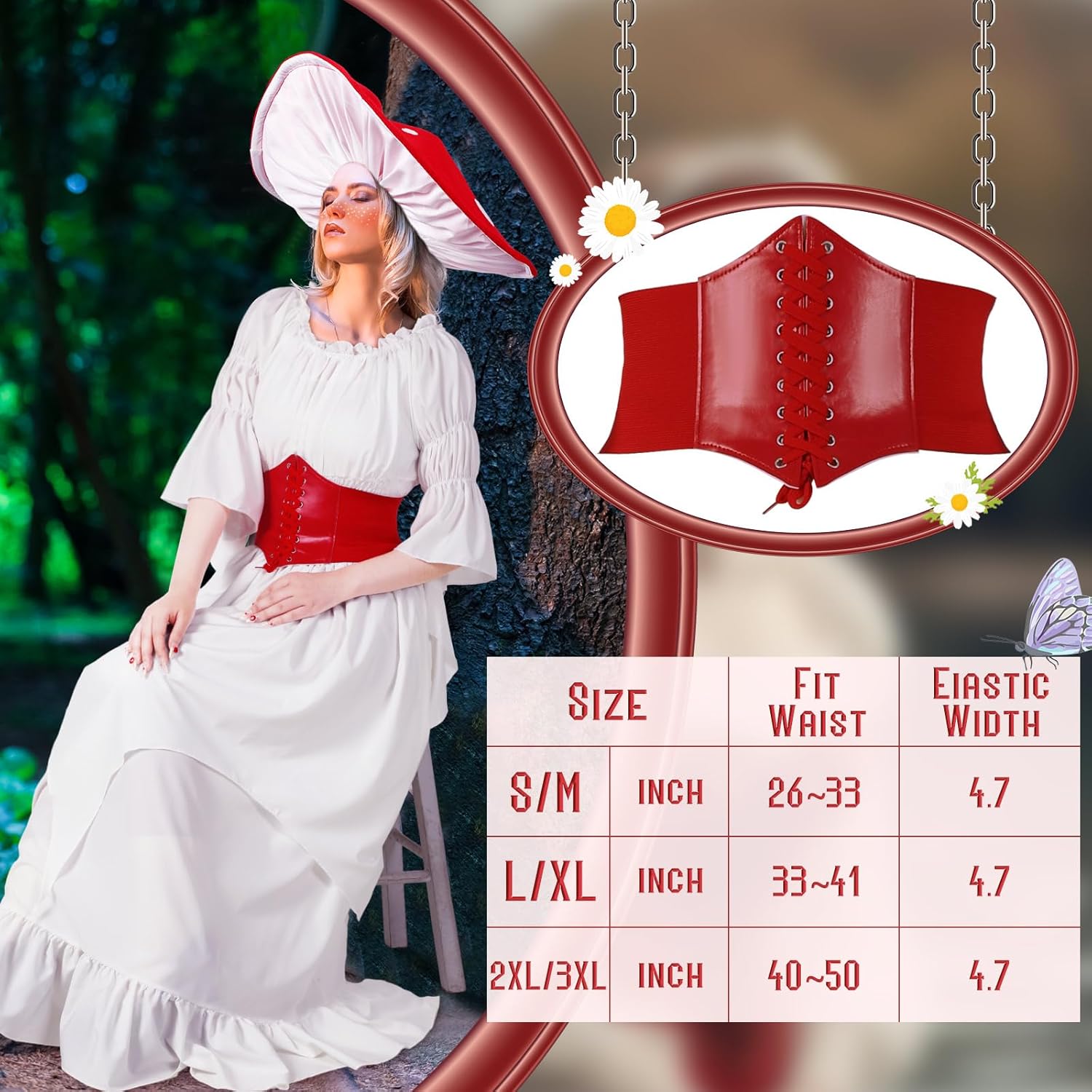 Renaissance Womens Fairy Costume with Hat and Belt