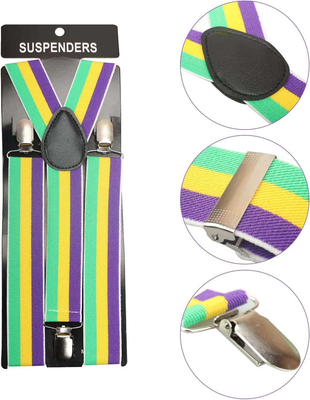 Mardi Gras suspenders and bow tie set for men