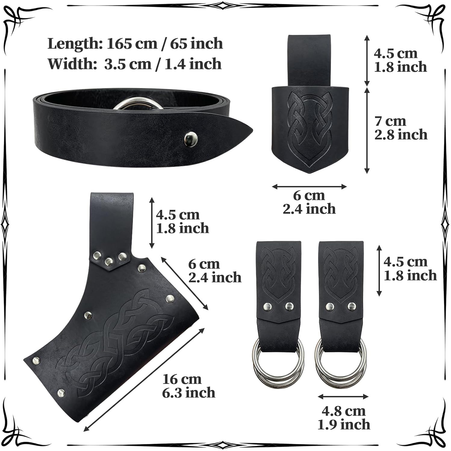 HiiFeuer 5-Piece Medieval Belt Set - Holster Dagger Horn Fast Faithful