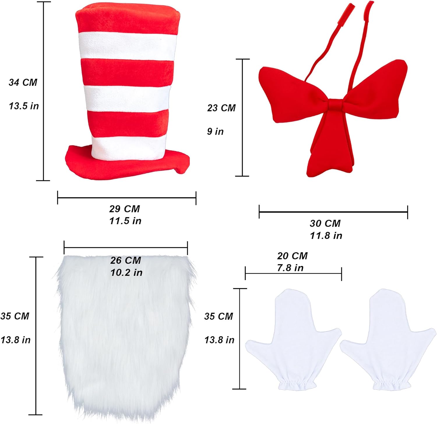 Red Striped Hat White Gloves Costume Set for Halloween
