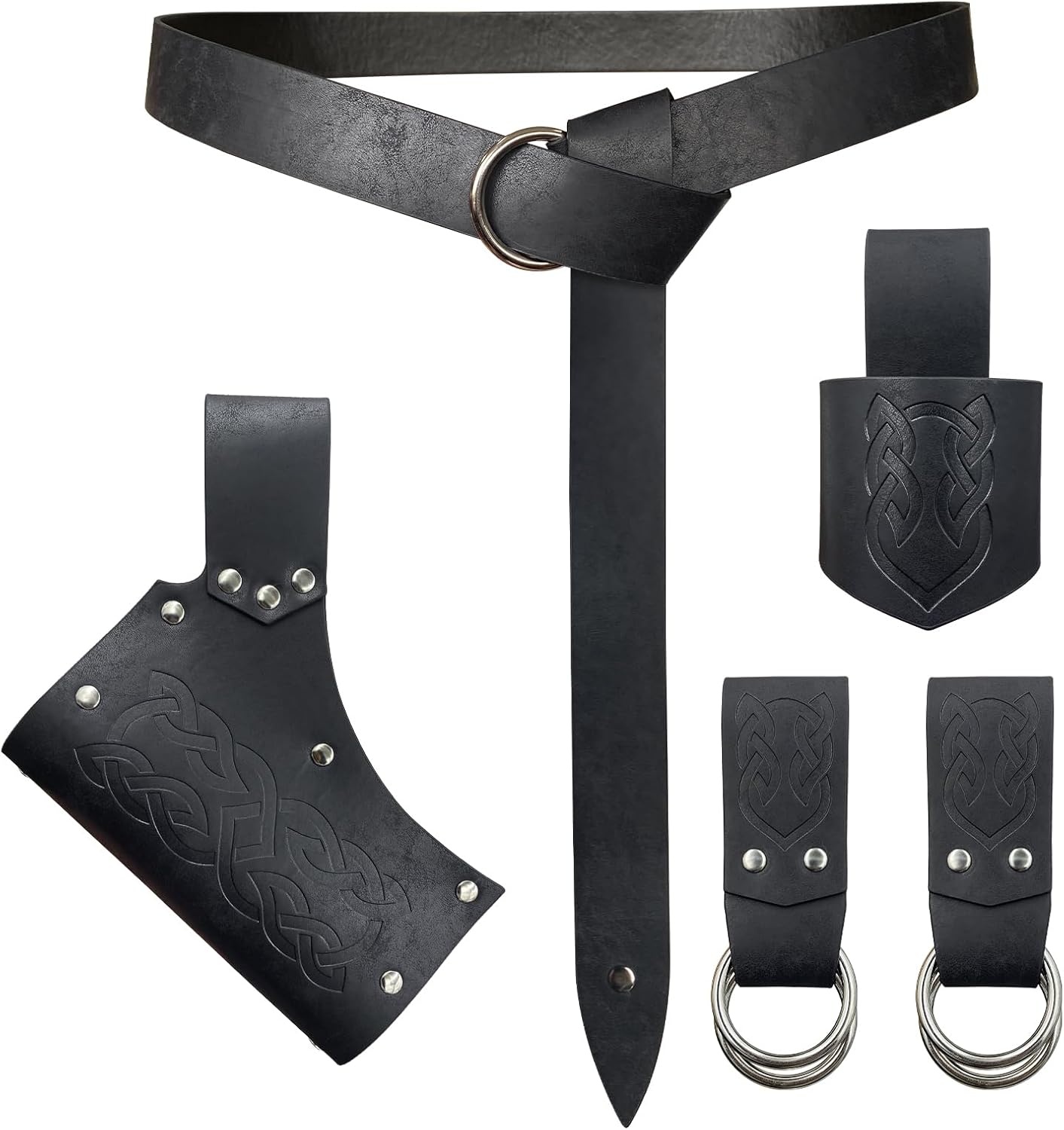 HiiFeuer 5-Piece Medieval Belt Set - Holster Dagger Horn Fast Faithful
