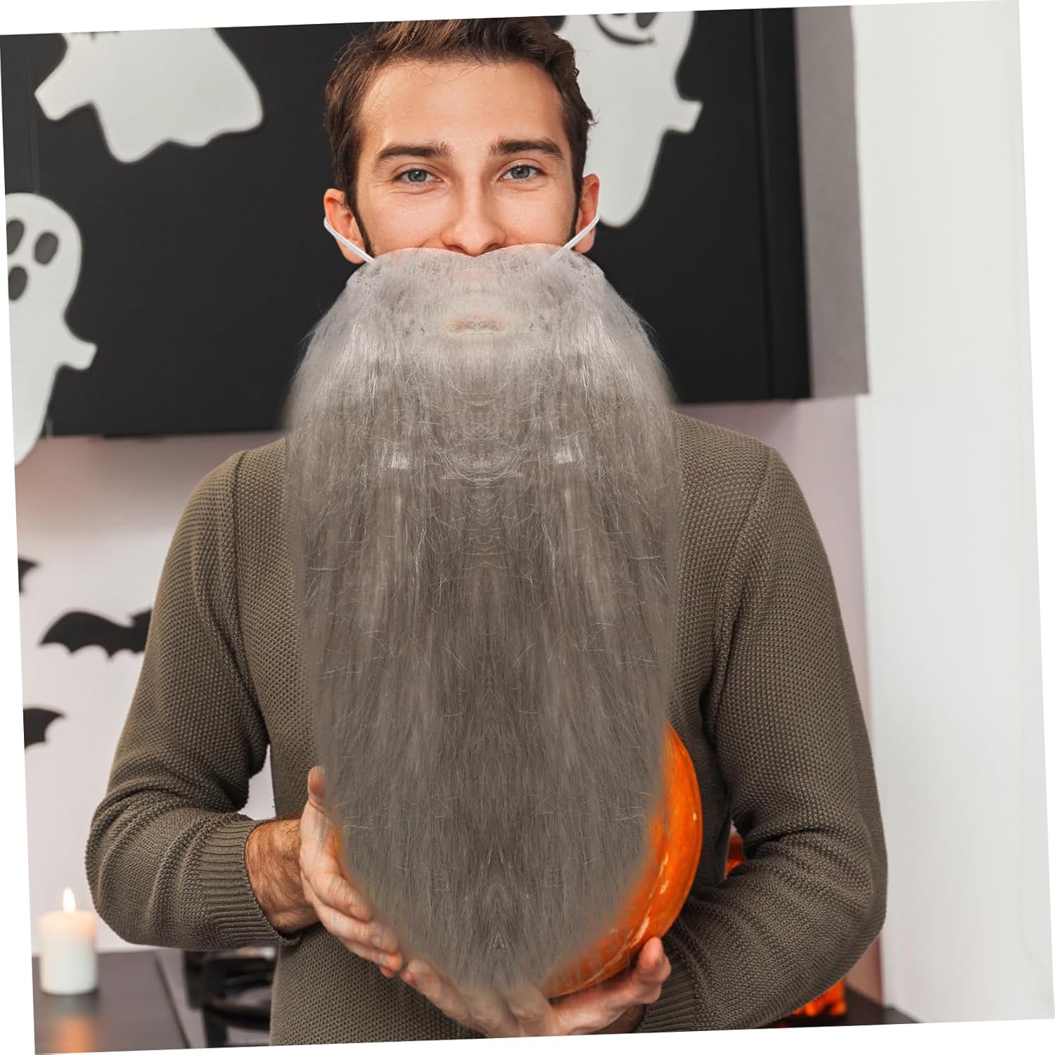 Happy Halloween costume fake beard and mustache set for adult men