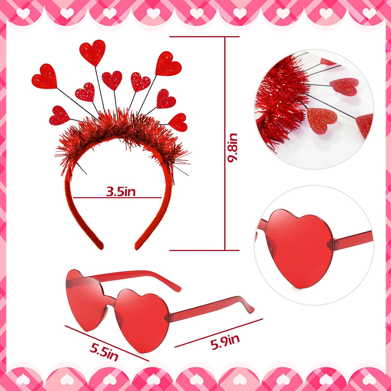 BleSky Valentines Day Tutu Set for Women Heart Headband with Sunglasses